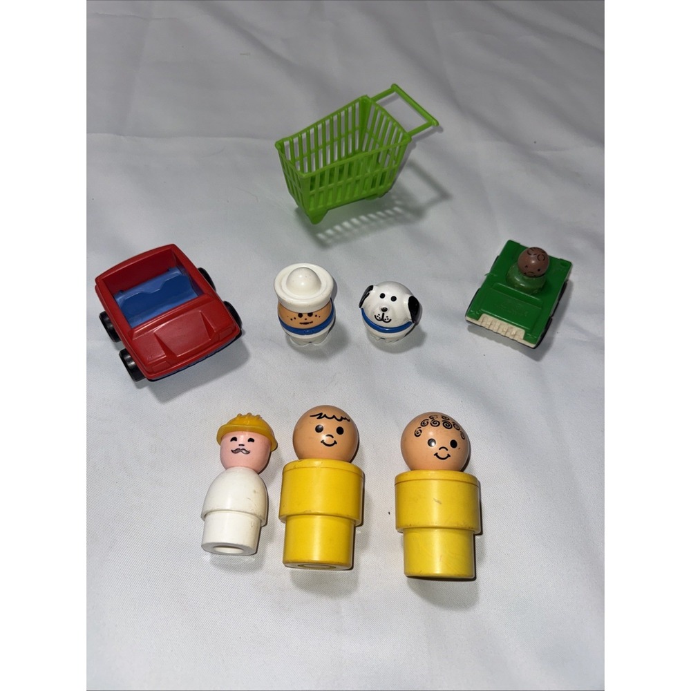 Vtg Fisher Price Little People‎ Misc Lot , Two Cars Dog Sailor Playskool Car